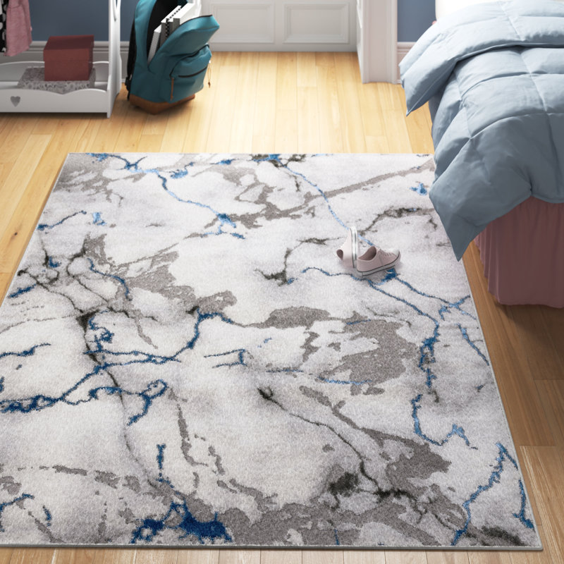 Tapis gris / bleu Swindle, Rectangle 5 pi 3 po x 7 pi 6 po