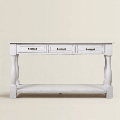 63''l Solid Wood Mid-century Console Table With 3 Drawers And 1 Open Shelf