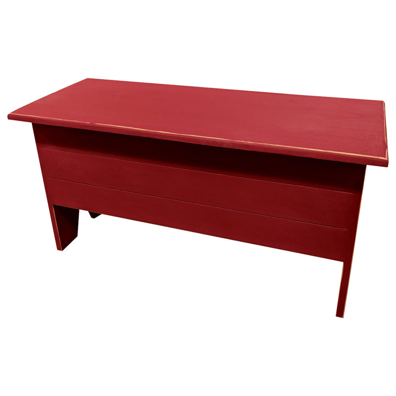 Banc de rangement en bois massif Kalki, Vieux rouge, H 18,5 po x l 36 po x P 14,5 po