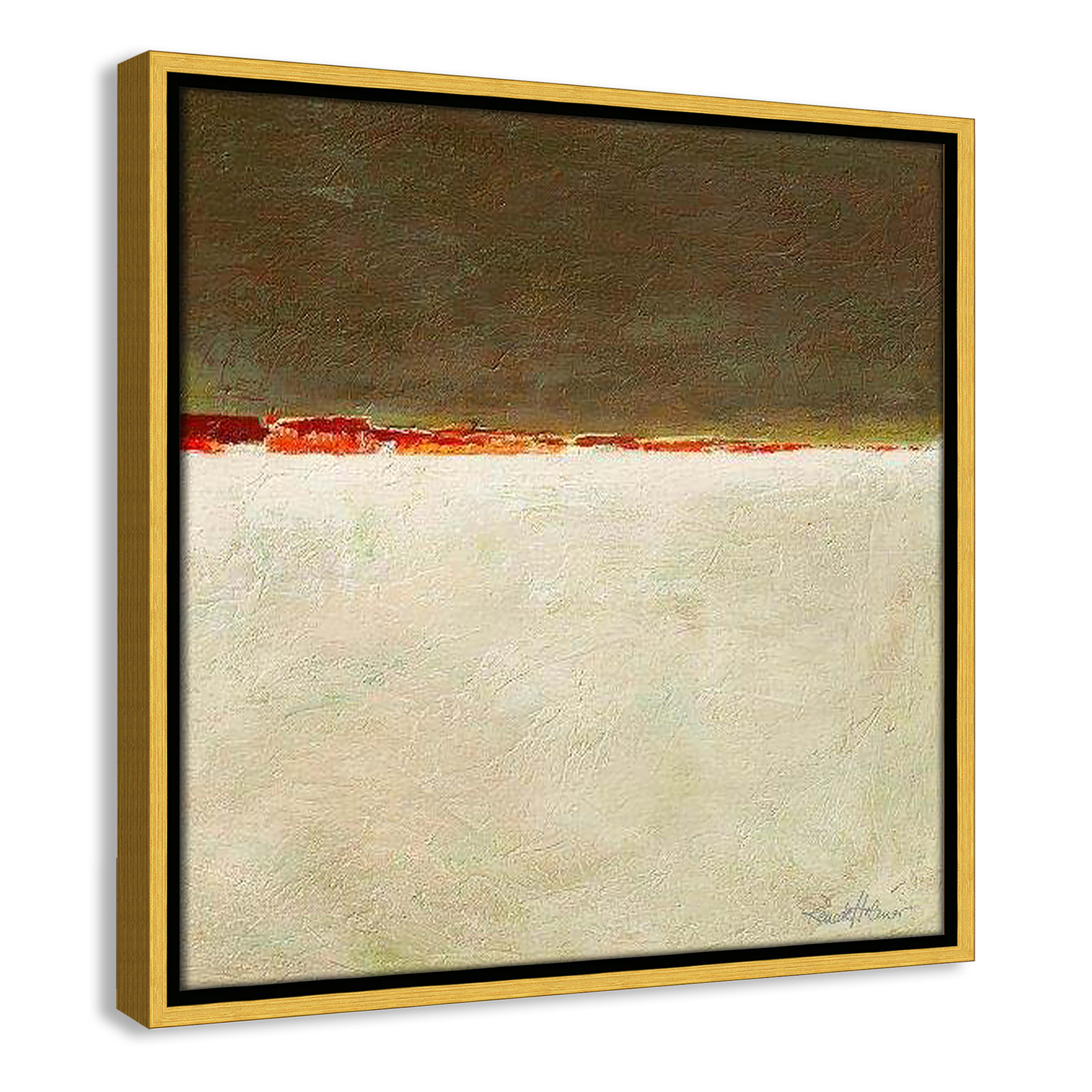 Orange Horizon I by Renate Holzner, 17.5'' H x 17.5'' W x 2'' D, Gold Framed