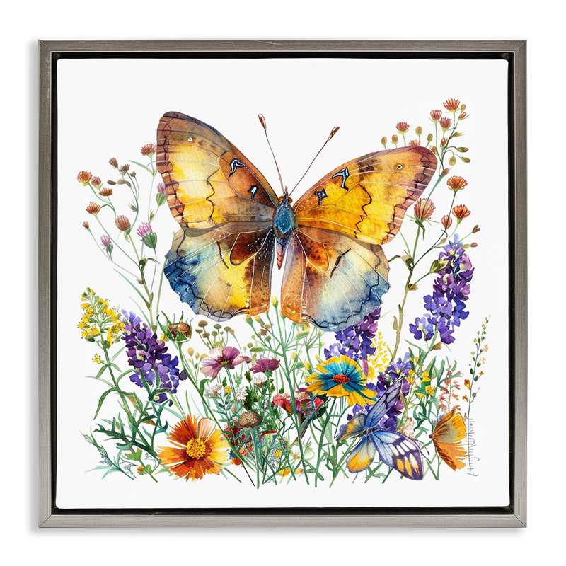  "Mixed Butterfly Garden", art mural sur toile flottante par LSR Design Studio, H 18 po x l 18 po, Cadre flottant gris lustré