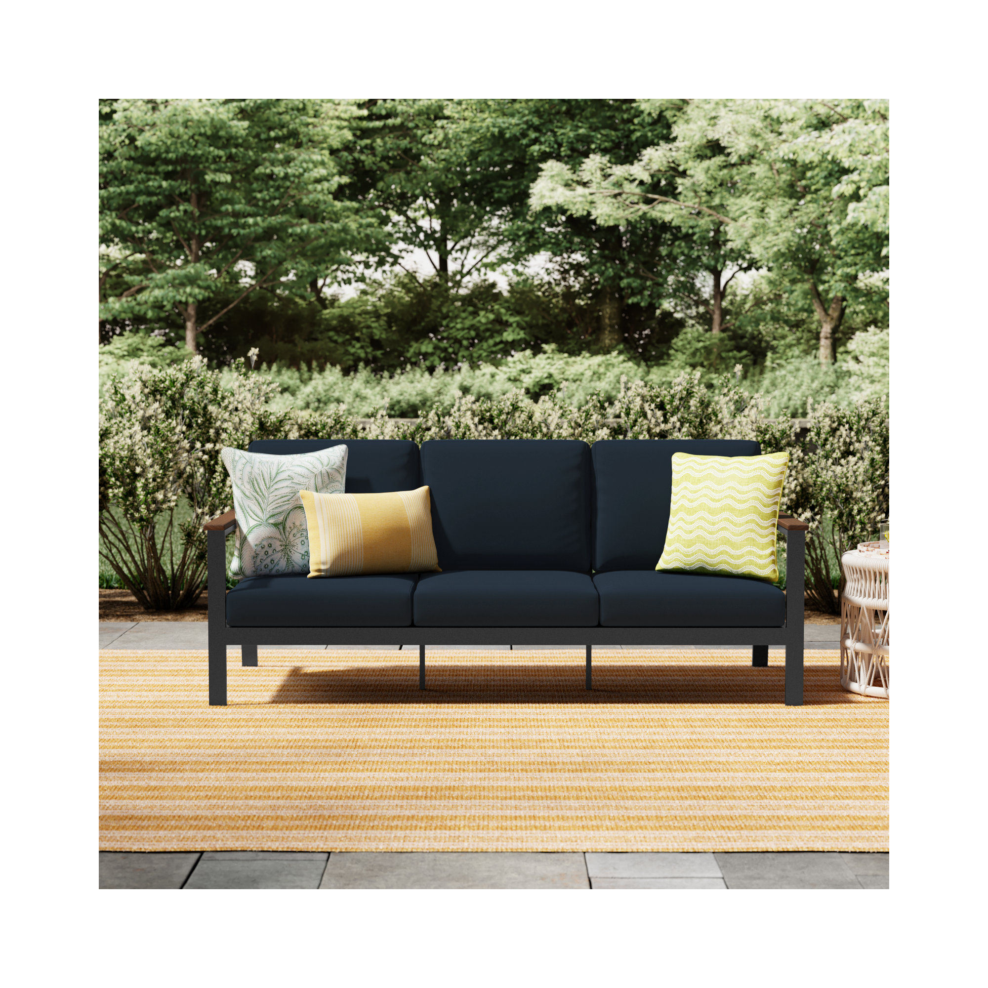 Townsend Outdoor Patio Sofa with Cushions, Canvas Navy Sunbrella® Canvas