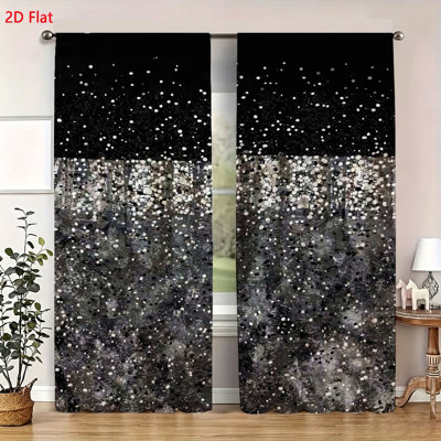2 Piece Set Window Curtains Elegant Silver Glitter Ombre Design Luxury Modern Home Decor Drapes For Living Room Bedroom Privacy Panels Soft Fabric Aesthetic Hanging Window Treatments