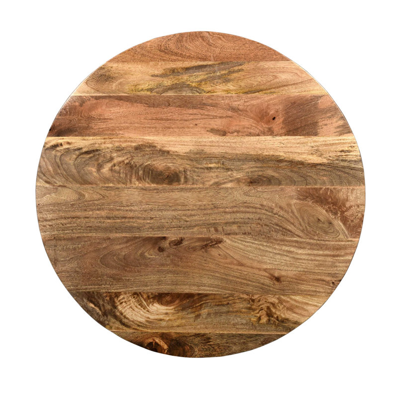 Rustic Mango Wood 35.5" Round Outdoor Drum Coffee Table in Dark Brown