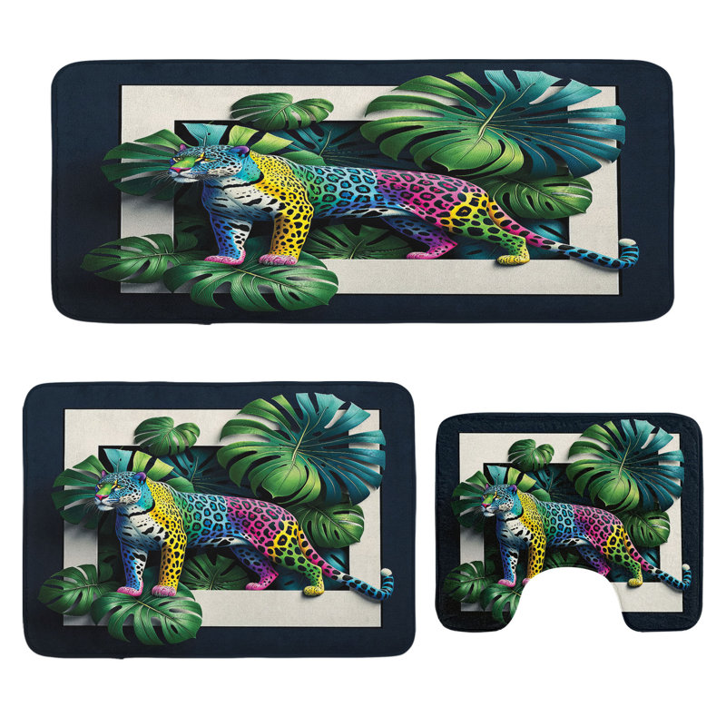  Ensemble de 3 tapis de salle de bain Leopard