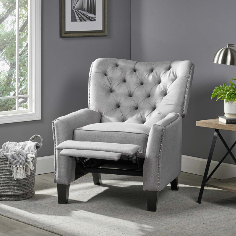 Modern Fabric Push Back Recliner, Light Grey