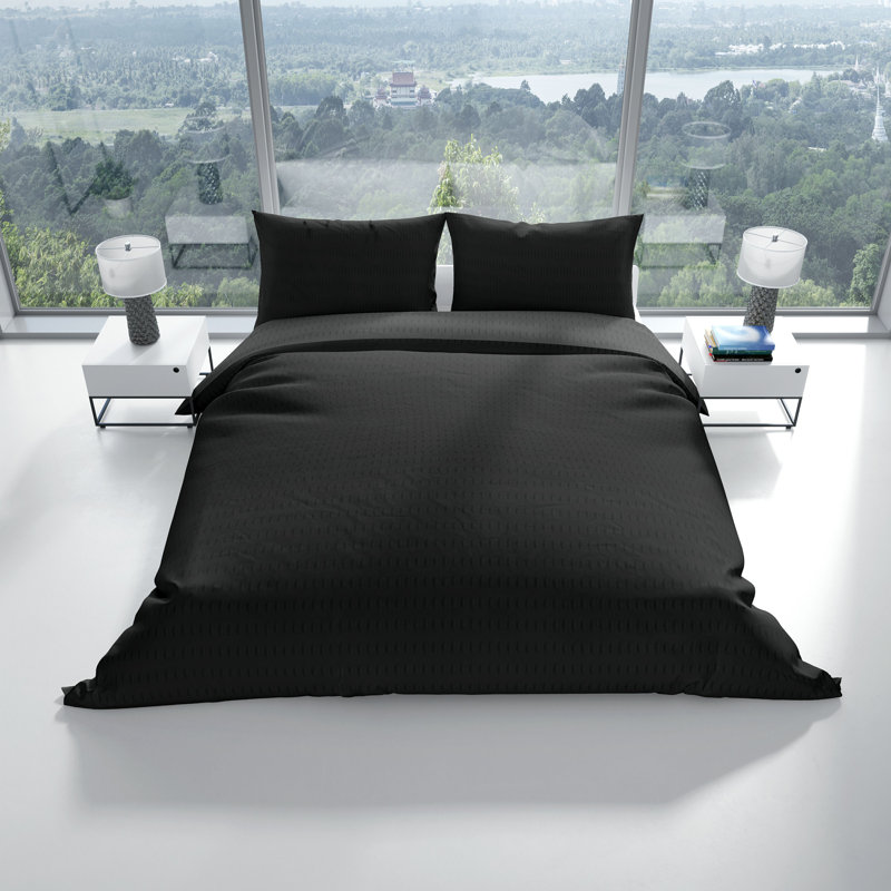 Mayline Seersucker Reversible Duvet Cover Set, Single, Black