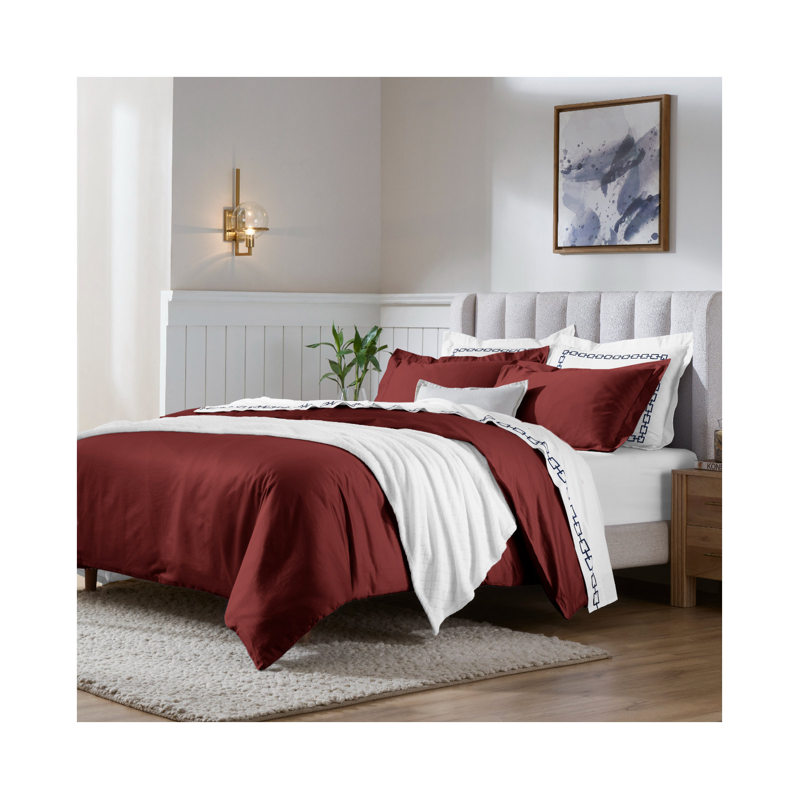 Duvet Cover Set, Burgundy, King/California King Duvet Cover + 2 King Shams
