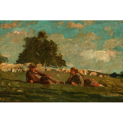 «Boy And Girl In A Field with Sheep», reproduction d'affiche par Winslow Homer (36 x 24) 56261