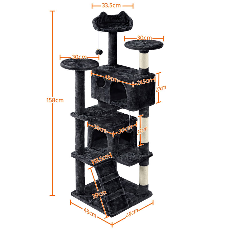 Cat Tree, Black, 158cm H x 49cm W x 49cm D