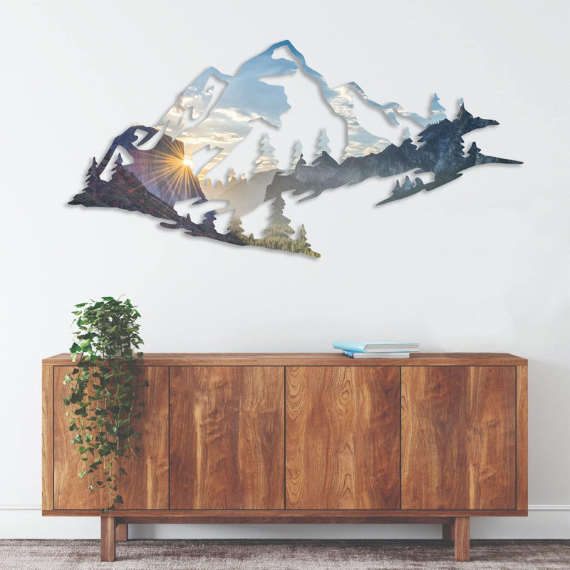 Yosemite Basin Mountain Range View Metal Wall Art - Rustic Nature Landscape Decor - California National Park Inspired Mountain Scene - Industrial Style Wall Hanging - Scenic Wilderness Silhouette Artwork - Large Statement Home Decor Piece