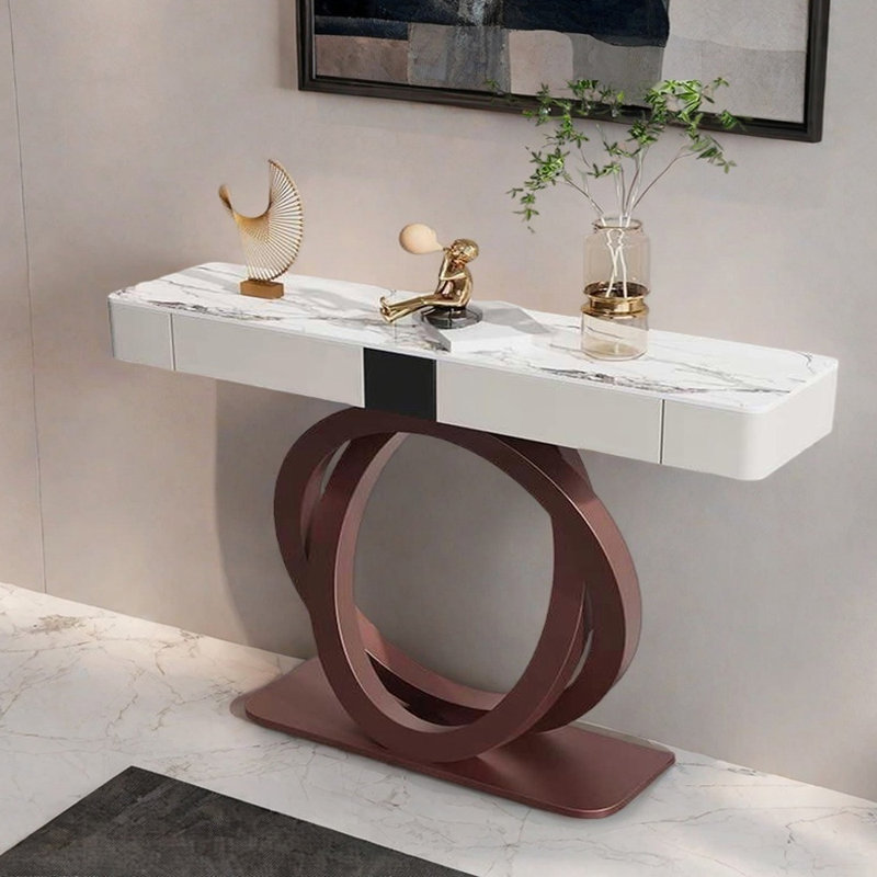 Nordic Light Luxury Console Table, White/Gray, 36.2" H x 47.2" W x 13.8" D , Antique copper