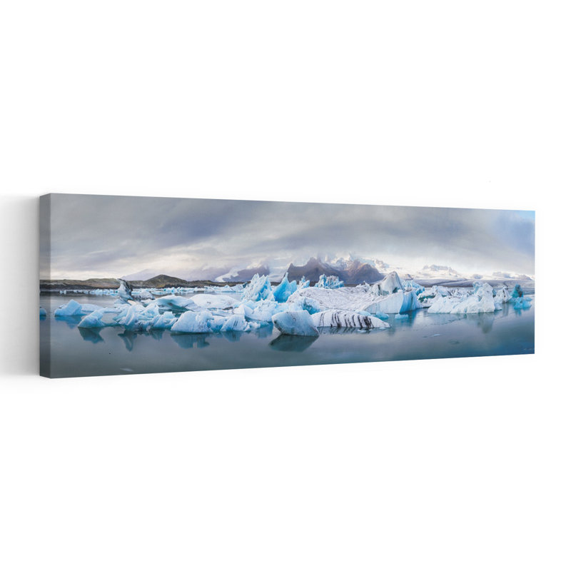 «Blue Ice Lagoon Serene Abstract Contemporary Landscape Nature», art mural, H 12 po x l 36 po