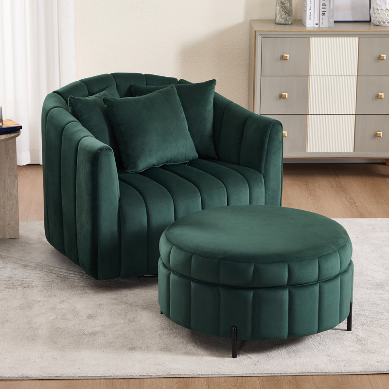 40.4"W Modern Swivel Accent Chair,Velvet Single Sofa Chair With Ottoman, Green