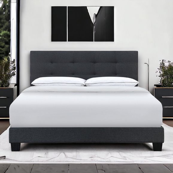 Juliyan Upholstered Wingback Bed, Gray