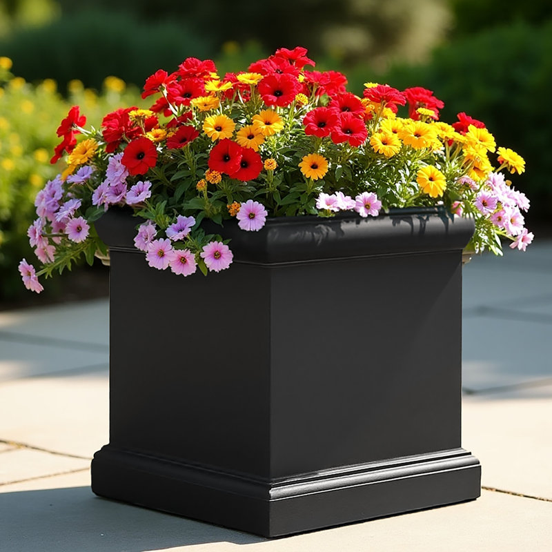 Victorian Box Square Light Stone Planter By Idealist Lite, 35cm H x 35cm W x 35cm D, Black
