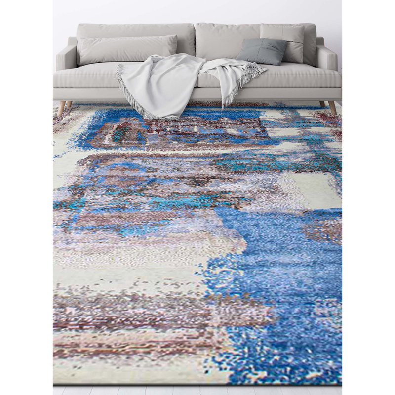 Tapis ivoire et bleu clair noué à la main de haute qualité, Rectangle 8 pi x 10 pi