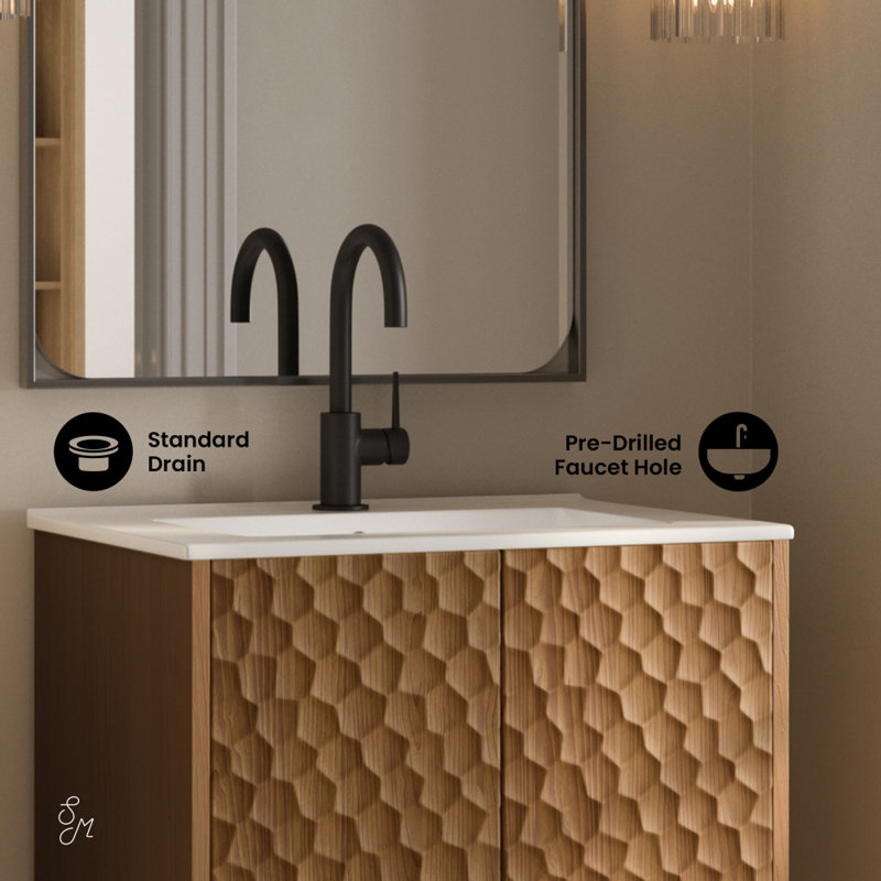 Bosse 24" Brown Oak Freestanding Bathroom Vanity with White Ceramic Sink