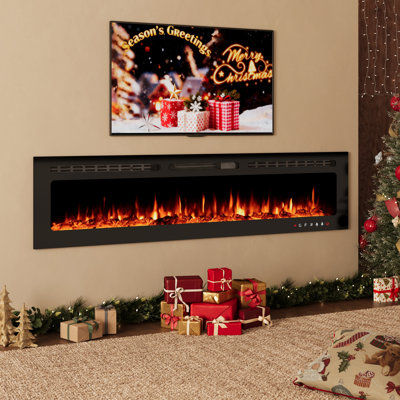 70 Inch Electric Fireplace, Wall Mounted Fireplace Insert Heater With Remote Control&Touch Screen, Logs&Crystals, Recessed Electric Fireplace Heater,