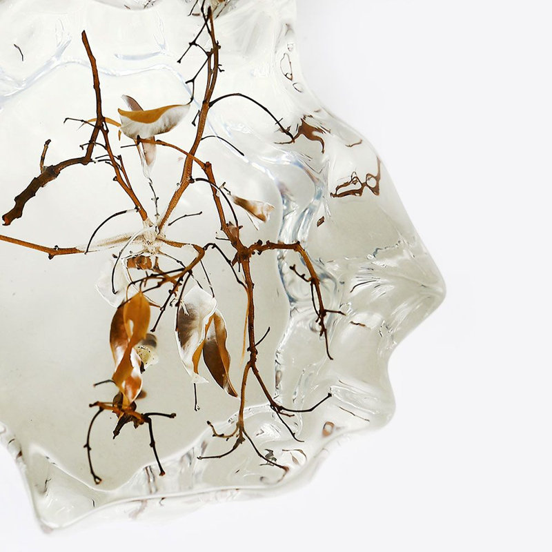 Uniquely Shaped Pedestal - Luxury Crystal Acrylic Pedestal with Natural Wood Branches – 11.8"L x 11.8"W x 13.7"H