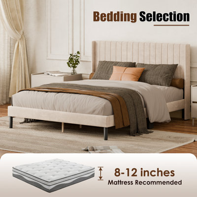 Horst Upholstered Platform Wingback Headboard Bed Frame With 2-Drawer Nightstand