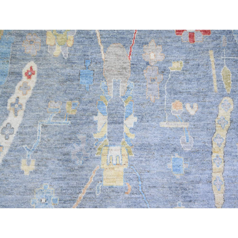 9'10"x9'10" Blue Hand Knotted Afghan Angora Oushak Wool Square Rug 71AB1FA0127B4ADE802C53D715BAE5E3
