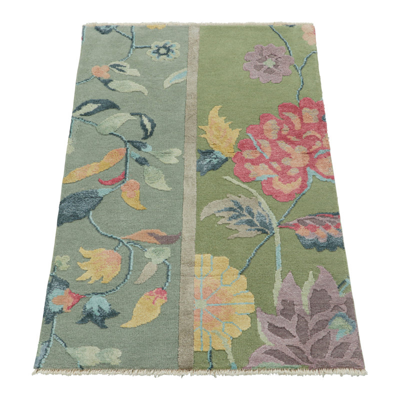 Art Deco Handmade Kilim Wool Floral Area Rug, Rectangle 10' x 14'