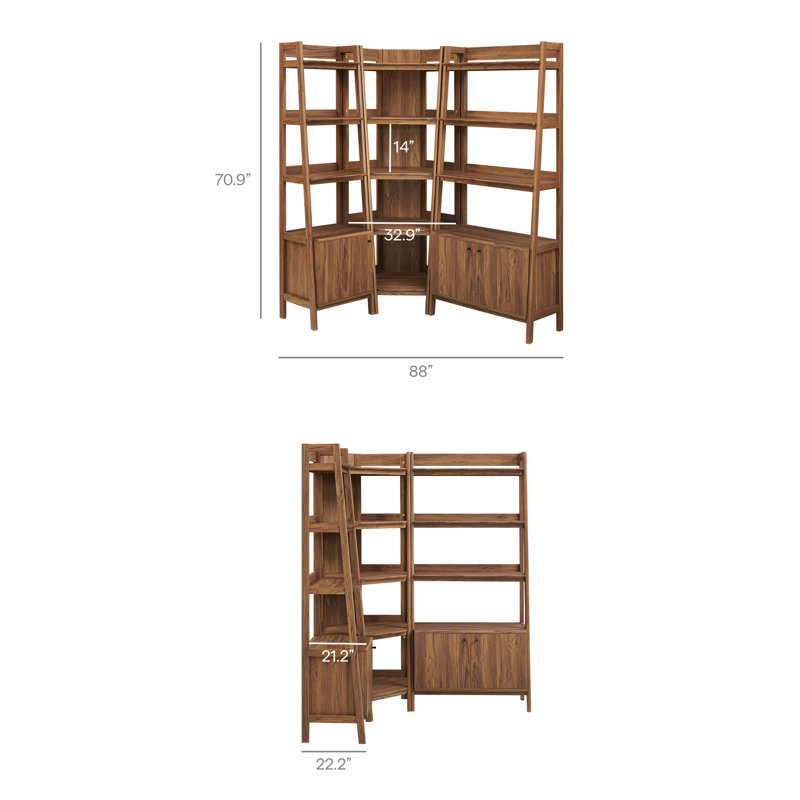 Ensemble de bibliothèque d'angle 3 pièces Billups, Noyer