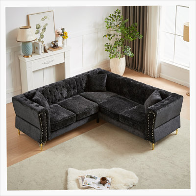 Canapé modulaire en L Chenille de 5 places de 81,5 pouces avec garniture cloutée et coussins en chenille