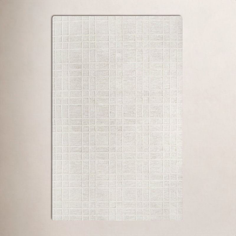 Tapis blanc en laine touffeté à la main Alec, Rectangulaire 3 pi x 5 pi