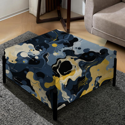 Bleu et jaune encre liquide sérénité - grand repose-pieds carré abstrait