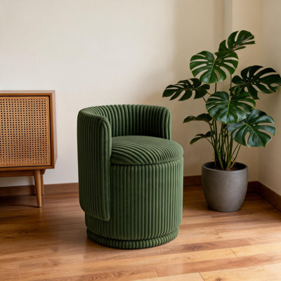 360° Swivel Corduroy Vanity Chair with Hidden Storage, Makeup Stool with Wave Backrest, Modern Accent Stool for Bedroom, Dressing Room & Living Room, No Assembly Required