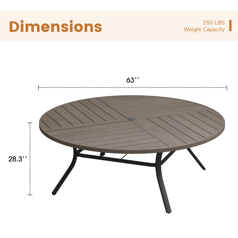 Table de salle à manger d'extérieur 63 ", Bois gris / noir