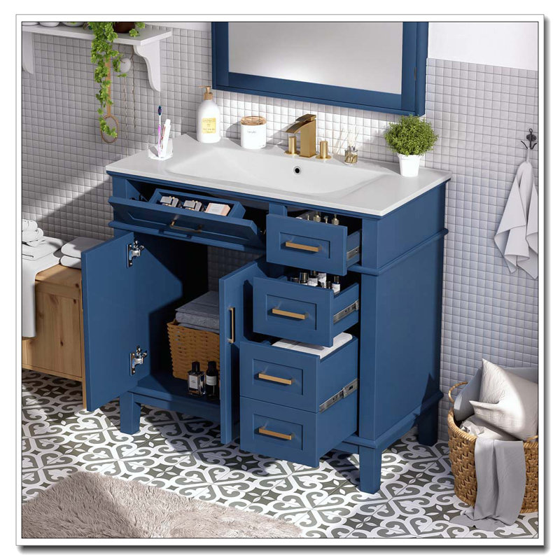 Meuble-lavabo moderne avec lavabo en céramique, 36"+Blue