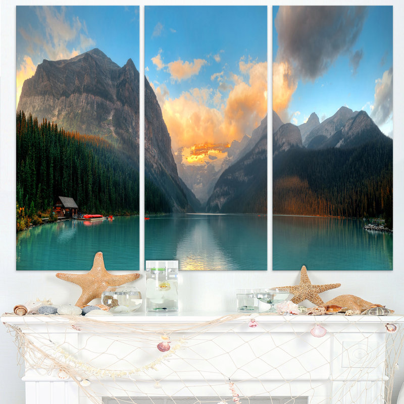 Ensemble de 3 impressions sur toile tendue, « lake louise lever banff park », ensemble de 3 impressions sur toiles tendues