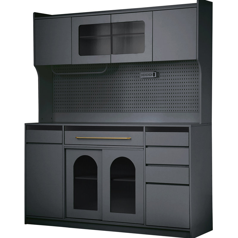 White Buffet Cabinet With And Adjustable Shelves - 63'' W, 6 Drawers, 5 Cabinets, Towel Rack, Power Outlet, White