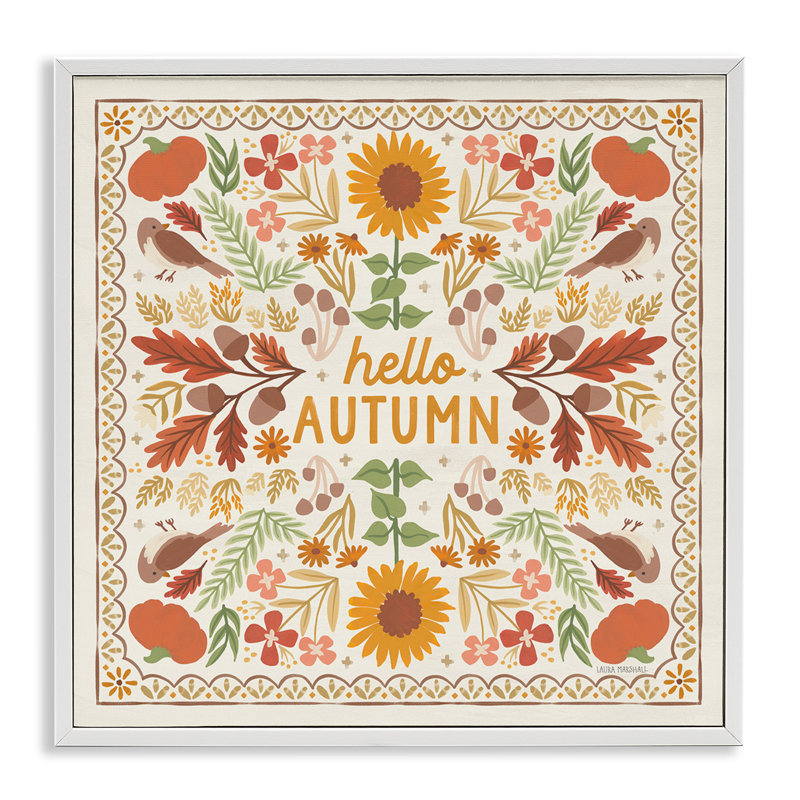 «Hello Autumn», estampe numérique par Laura Marshall, H 12 po x l 12 po, Giclée encadrée blanc bord de mer