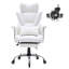 Chaise de bureau inclinable avec repose-pieds, chaise de bureau large en cuir PU robuste, grandes et hautes chaises de bureau de direction avec support lombaire, roues en métal à base solide et silencieuses, blanc