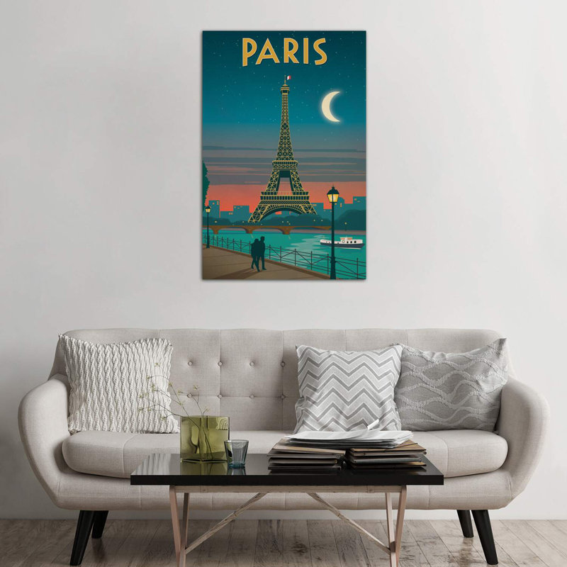 «Paris Moonlight» par IdeaStorm Studios - impression encadrée, H 48 po x l 32 po x P 1,5 po, Toile tendue
