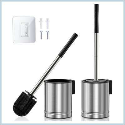Ensemble de 2 brosses de toilette et porte-argent en acier inoxydable, poils antirouille à nettoyage en profondeur, outil de salle de bain compact pour véhicule récréatif