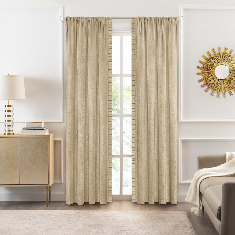 Tan Polyester Pleated Rod Pocket Curtain Panel, 52" x 63"
