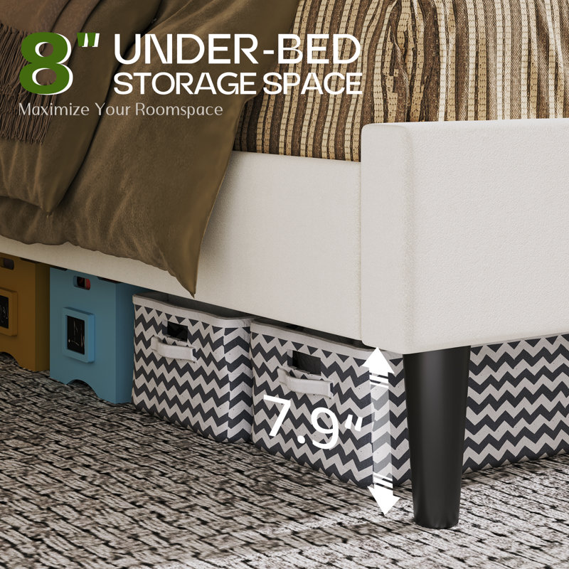 Arlet Upholstered Platform Bed, Queen, Cream