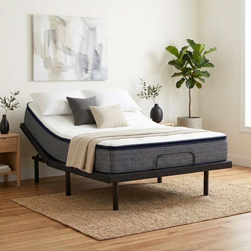 Queen Adjustable Bed With 12" Twin Memory Foam Hybrid Mattress, Wireless Remote, Usb Ports, Queen