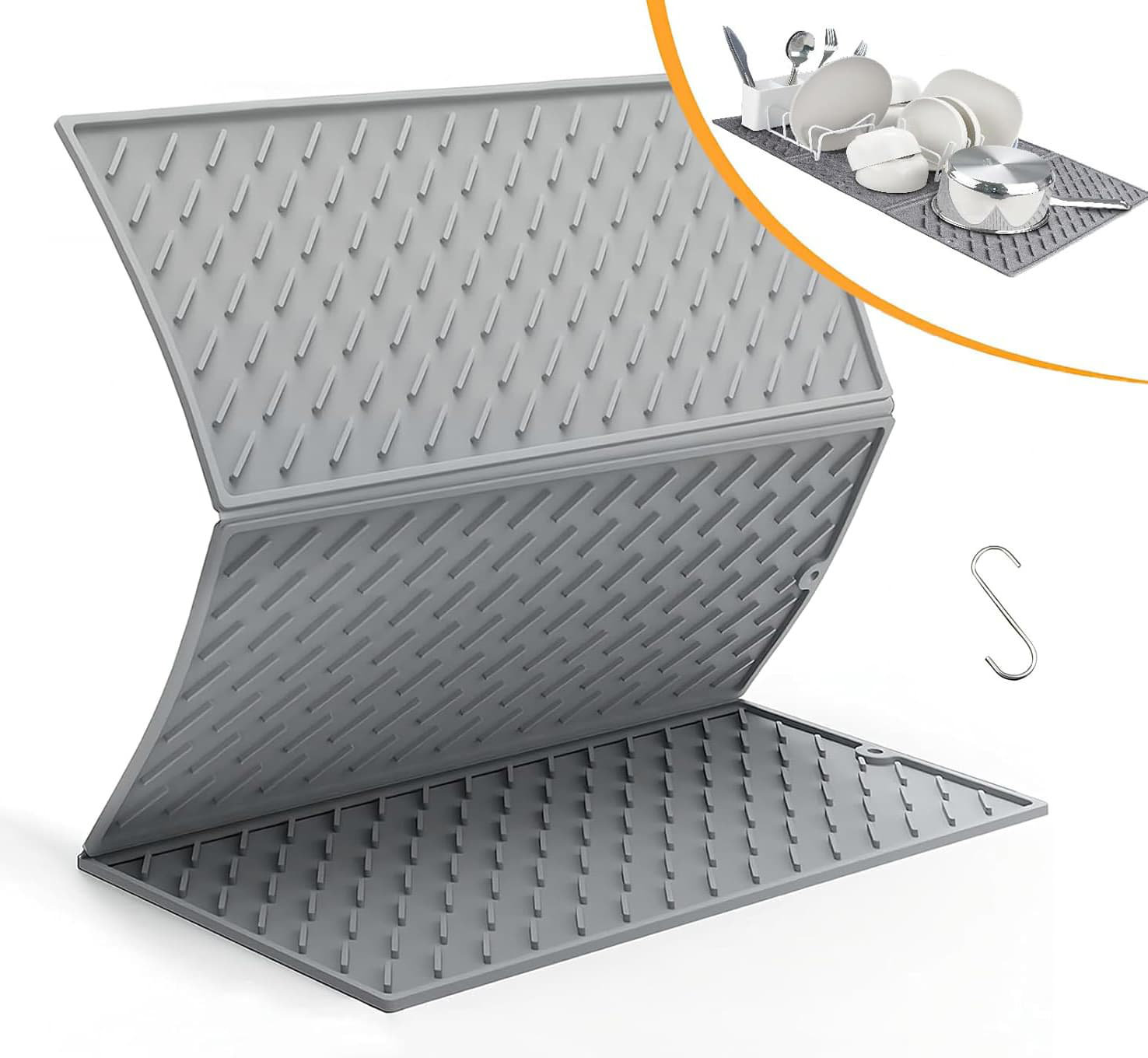 NiHome Extra-Large Silicone Dish Drying Mat (24"x13") - Tri-Fold, Heat/Cold Resistant, Easy Clean Kitchen Counter Mat