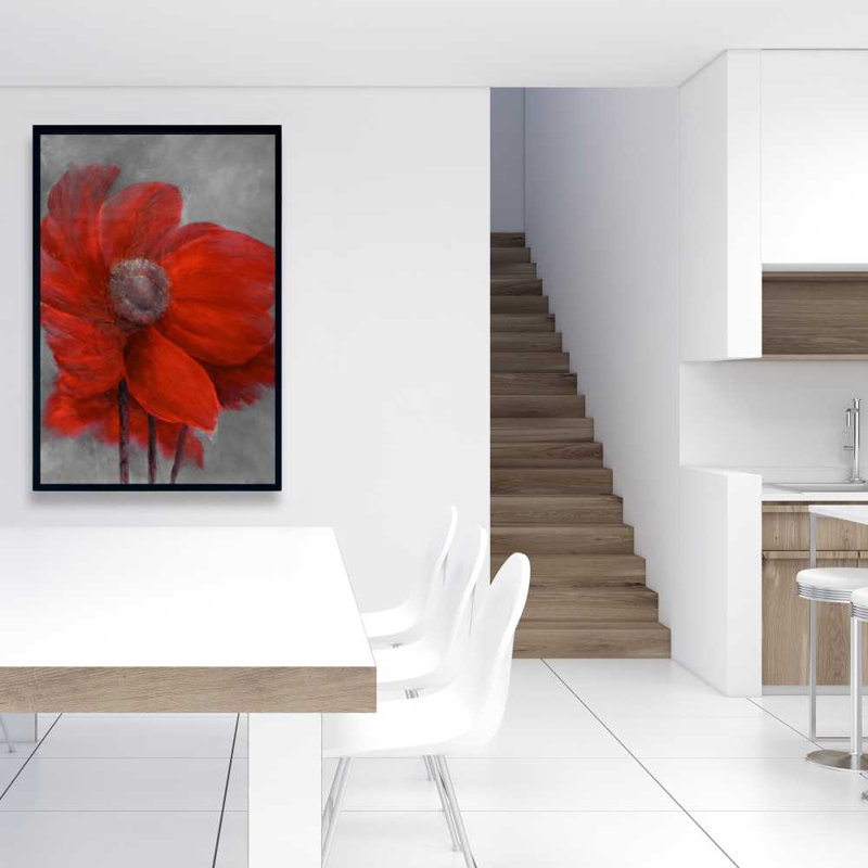 Fleur rouge dans le vent - Toile encadrée botanique | Décoration intérieure