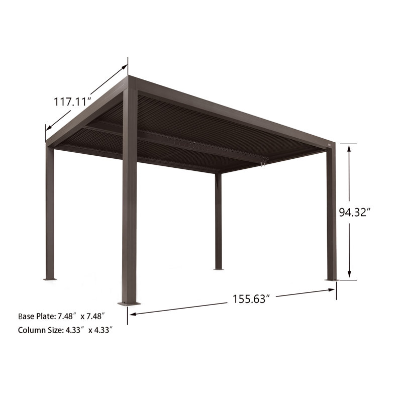 Pergola à persiennes 13 pi L 10 pi. D Pergola d'extérieur en aluminium avec toit réglable, Brun