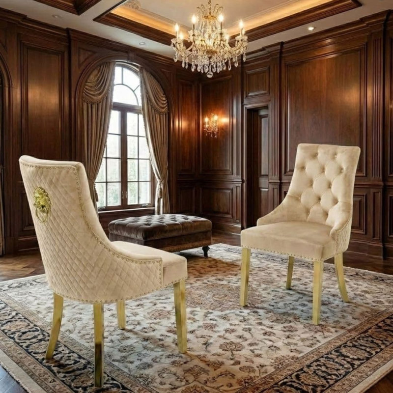 48cm H Tufted Velvet Upholstered Upholstered Back Side Chair, Beige