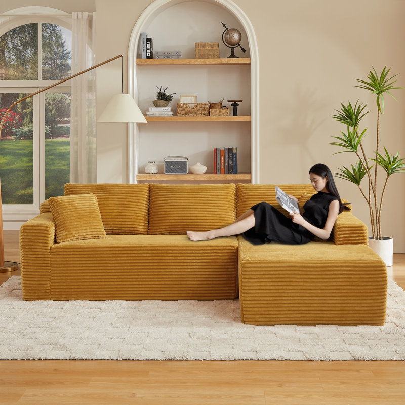 Boneless Modular Sectional Sofa, Cloud Couch, Yellow, Right Hand Facing