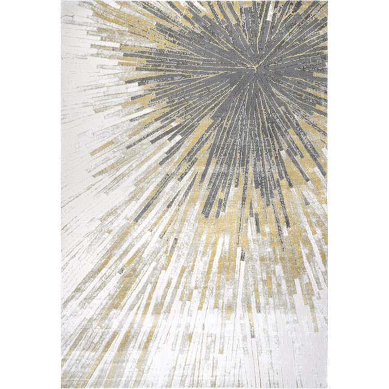 Tapis abstrait Nissen pour le salon, la salle à manger et la cuisine, doré / ivoire, Rectangle 8 pi x 10 pi