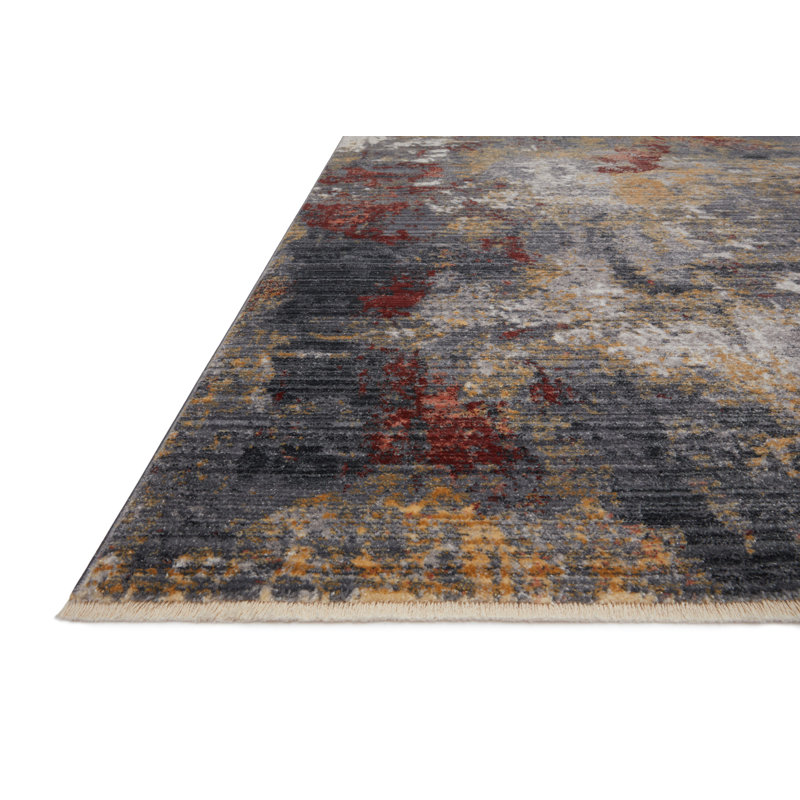 Tapis gris tissé à la machine Leonara, Rectangulaire 9 pi 6 po x 13 pi 1 po